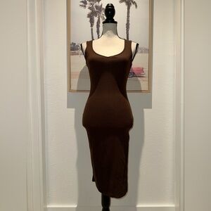 SHEIN Brown Ribbed Sleeveless Midi Dress